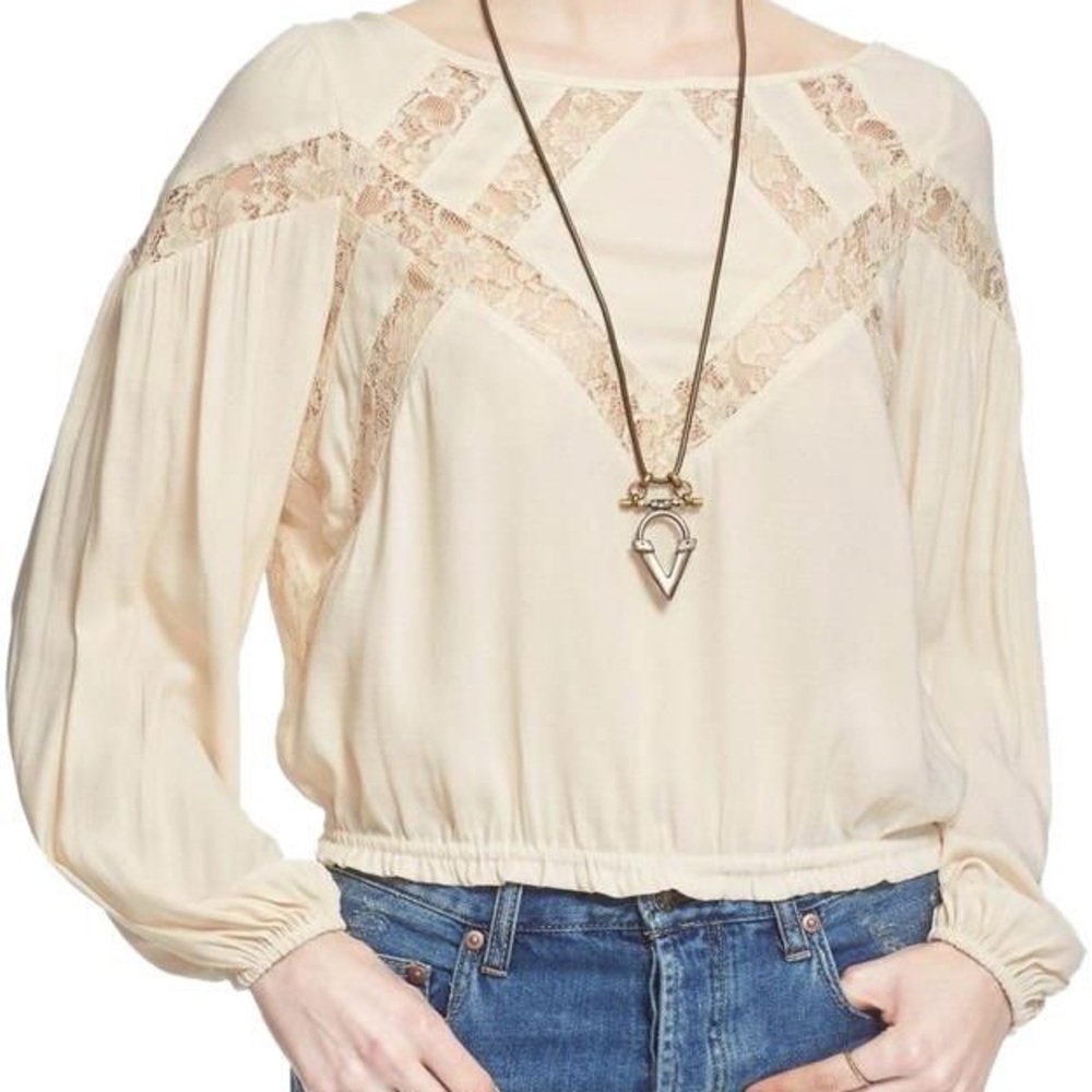 Free People Ivory Lace Inset Peasant Blouse